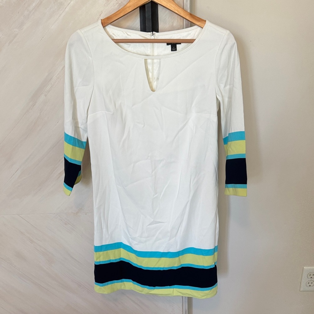 NWOT Ann Taylor White Tunic Dress with Blue and Yellow Accents